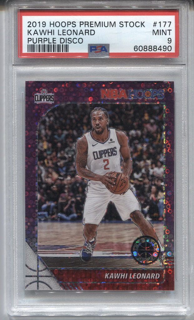 2019-20 Kawhi Leonard Panini NBA Hoops Premium Stock PURPLE DISCO PSA 9  #177 Los Angeles Clippers 8490