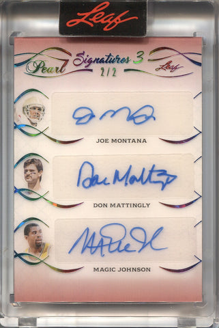 2021-22 Joe Montana Don Mattingly Magic Johnson Leaf Pearl SIGNATURES 3 RAINBOW FOIL AUTO 2/2 AUTOGRAPH #P3-4 Lakers Yankees 49ers