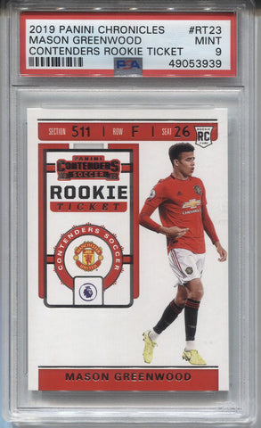 2019-20 Mason Greenwood Panini Chronicles Contenders ROOKIE TICKET RC PSA 9 #RT23 Manchester United 3939