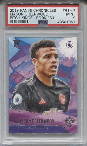 2019-20 Mason Greenwood Panini Chronicles PITCH KINGS ROOKIE RC PSA 9 #R1-7 Manchester United 1851