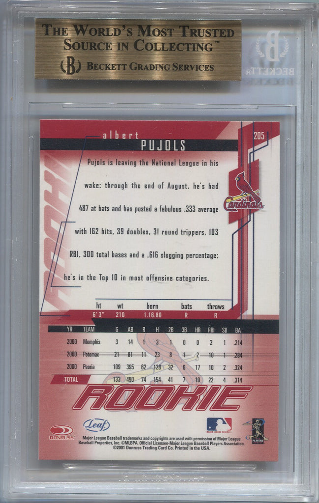 2001 Albert Pujols Leaf Rookies & Stars SP ROOKIE RC BGS 9.5 #205 St. Louis  Cardinals 5207