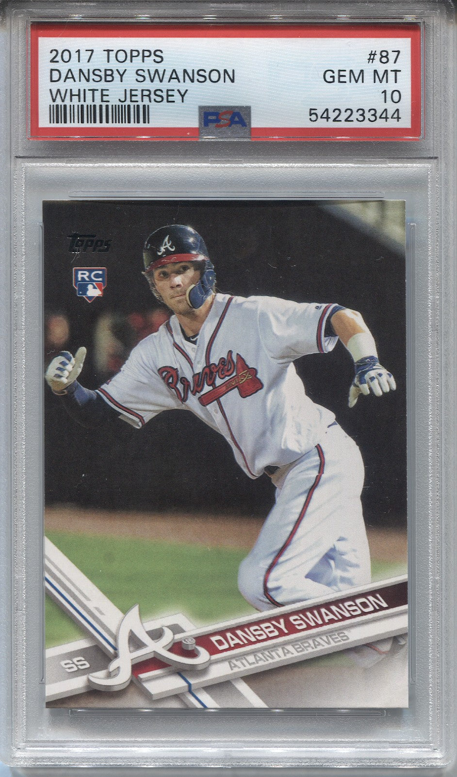 2017 TOPPS #87 DANSBY SWANSON RC BRAVES WHITE JERSEY PSA 10