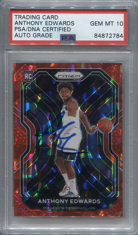 2020-21 Anthony Edwards Panini Prizm PSA/DNA 10 AUTHENTIC AUTO AUTOGRAPH RED ICE ROOKIE RC #258 Minnesota Timberwolves 2784