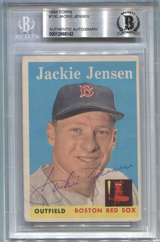 1958 Jackie Jensen Topps BAS AUTHENTIC AUTO AUTOGRAPH #130 Boston Red Sox 8142