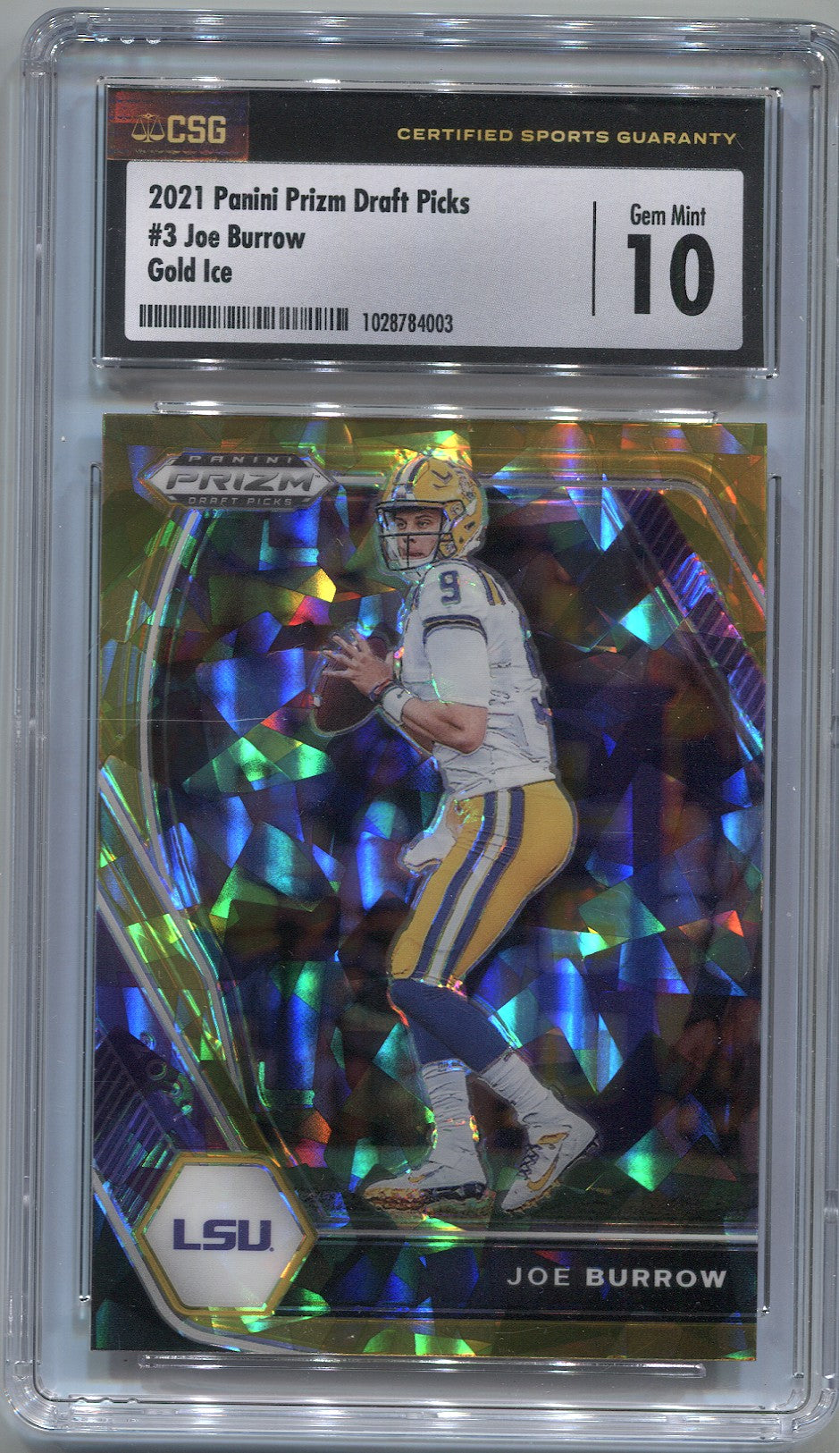 2021 Joe Burrow Panini Prizm Draft Picks GOLD CRACKED ICE CSG 10 #3 Ci