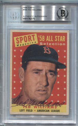 1958 Ted Williams Topps ALL-STAR BAS AUTHENTIC AUTO AUTOGRAPH #485 Boston Red Sox HOF 2376
