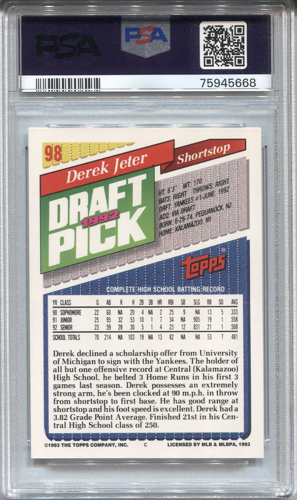 1993 Topps Draft Pick Rookie RC Derek Jeter #98 New York Yankees