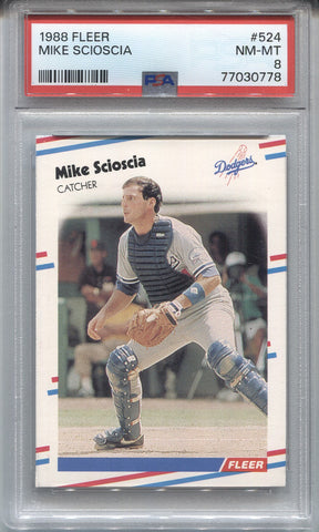 1988 Mike Scioscia Fleer PSA 8 #524 Los Angeles Dodgers 0778