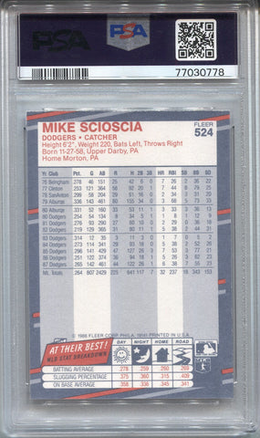 1988 Mike Scioscia Fleer PSA 8 #524 Los Angeles Dodgers 0778