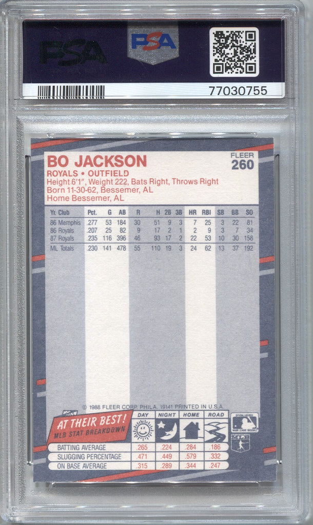 Bo Jackson. Kansas City Royals Outfield. Fleer 1988 #260