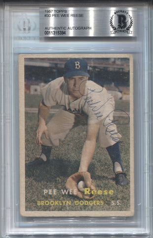 1957 Pee Wee Reese Topps BAS AUTHENTIC AUTO AUTOGRAPH #30 Brooklyn Dodgers HOF 5394