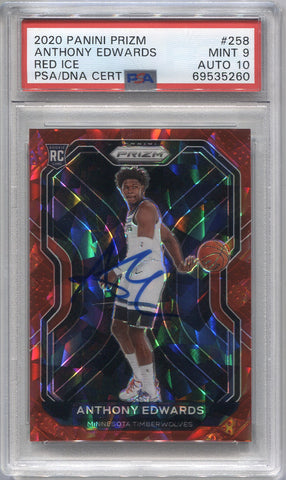 2020-21 Anthony Edwards Panini Prizm PSA/DNA AUTHENTIC 9 AUTO 10 AUTOGRAPH RED ICE ROOKIE RC #258 Minnesota Timberwolves 5260