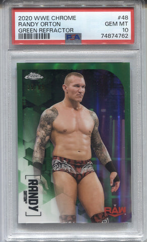 2020 Randy Orton Topps Chrome WWE GREEN REFRACTOR 35/99 PSA 10 #48 Monday Night Raw 4762