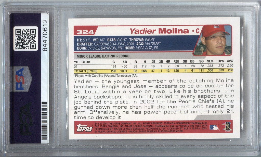 2004 Yadier Molina Topps PSA AUTHENTIC ROOKIE AUTO AUTOGRAPH RC #324 S