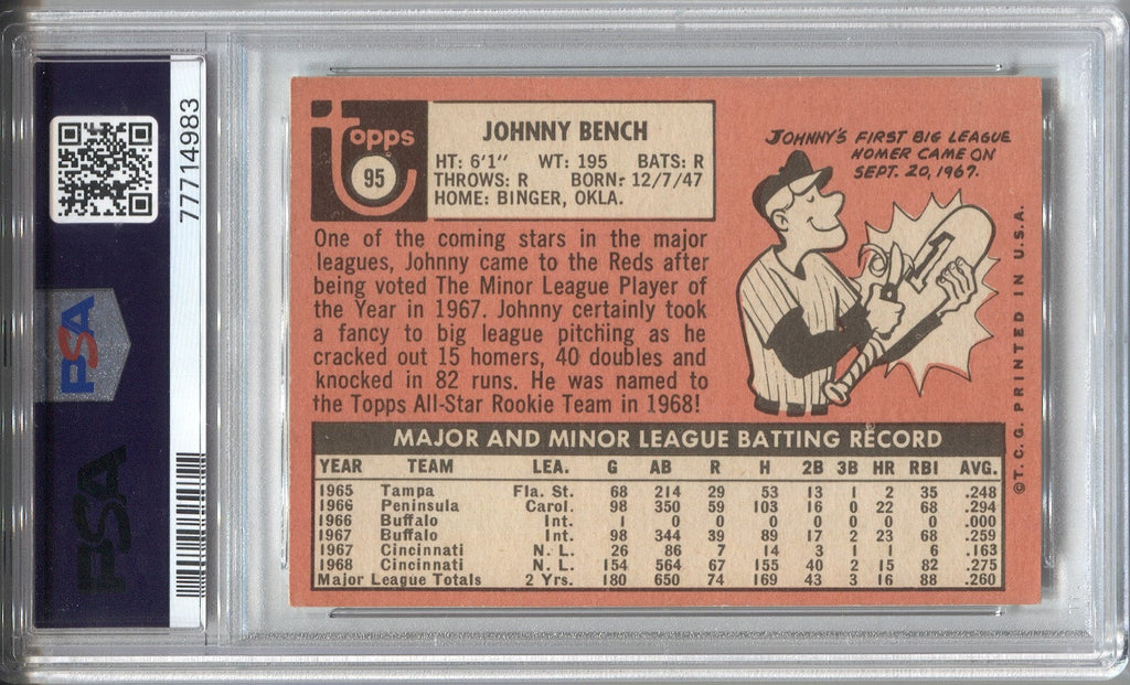Johnny Bench Signed 1969 Topps #95 (PSA)