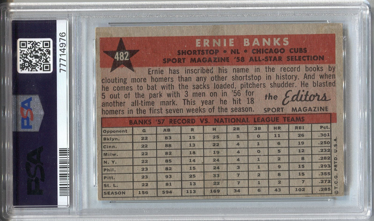 1958 Topps #482 Ernie Banks All-Star Chicago Cubs Baseball Card