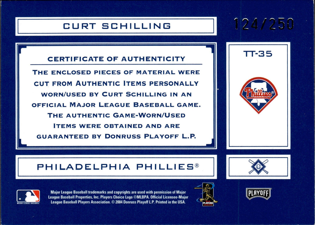 Curt Schilling Philadelphia Phillies Game Used Worn Jersey 1999