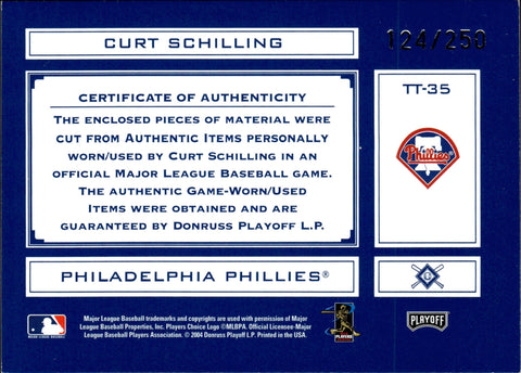 Curt Schilling Philadelphia Phillies Game Used Worn Jersey 1999