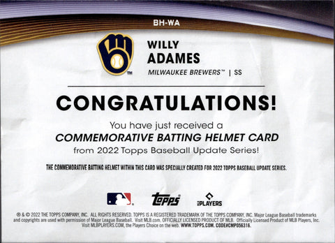 Willy Adames ~ 2022 Topps ~ Commemorative Batting Helmet