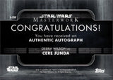 2020 Debra Wilson as Cere Junda Topps Star Wars Masterwork AUTO AUTOGRAPH #A-DW 2