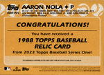 2023 Aaron Nola Topps Series 1 1988 DESIGN JERSEY RELIC #88R-AN Philadelphia Phillies