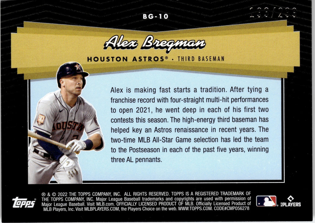 ALEX BREGMAN 2022 TOPPS SERIES ONE PLAYER JERSEY NUMBER PATCH