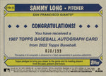 2022 Sammy Long Topps Series 2 ROOKIE 1987 DESIGN BLACK AUTO 030/199 AUTOGRAPH RC #87BA-SL San Francisco Giants