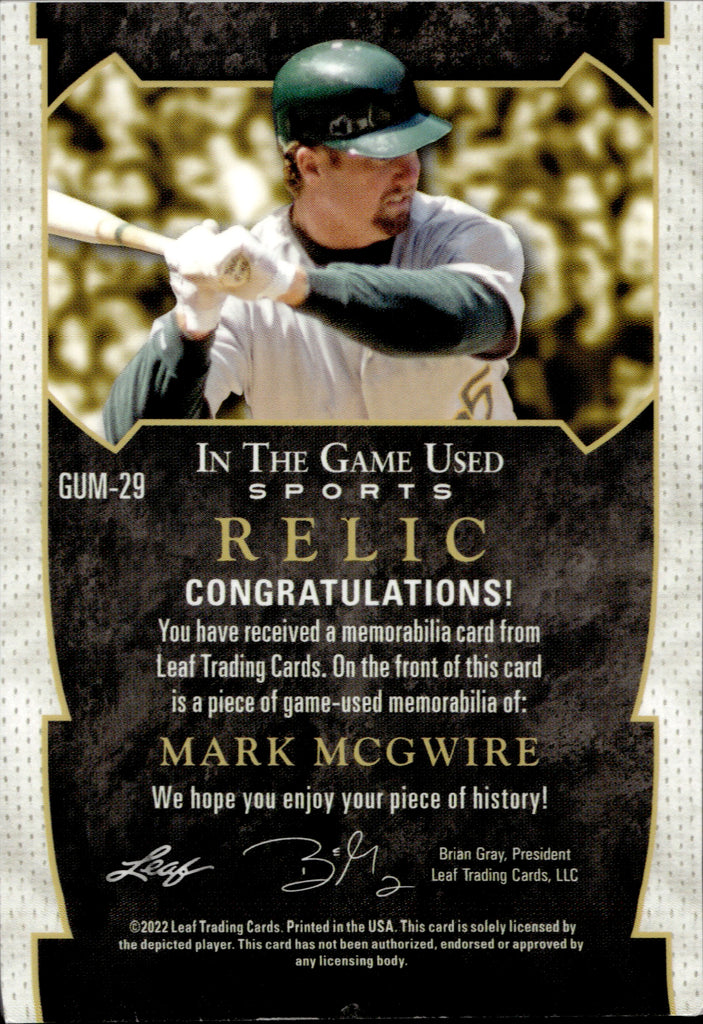 Mark McGwire Game Worn Jersey Baseball Card