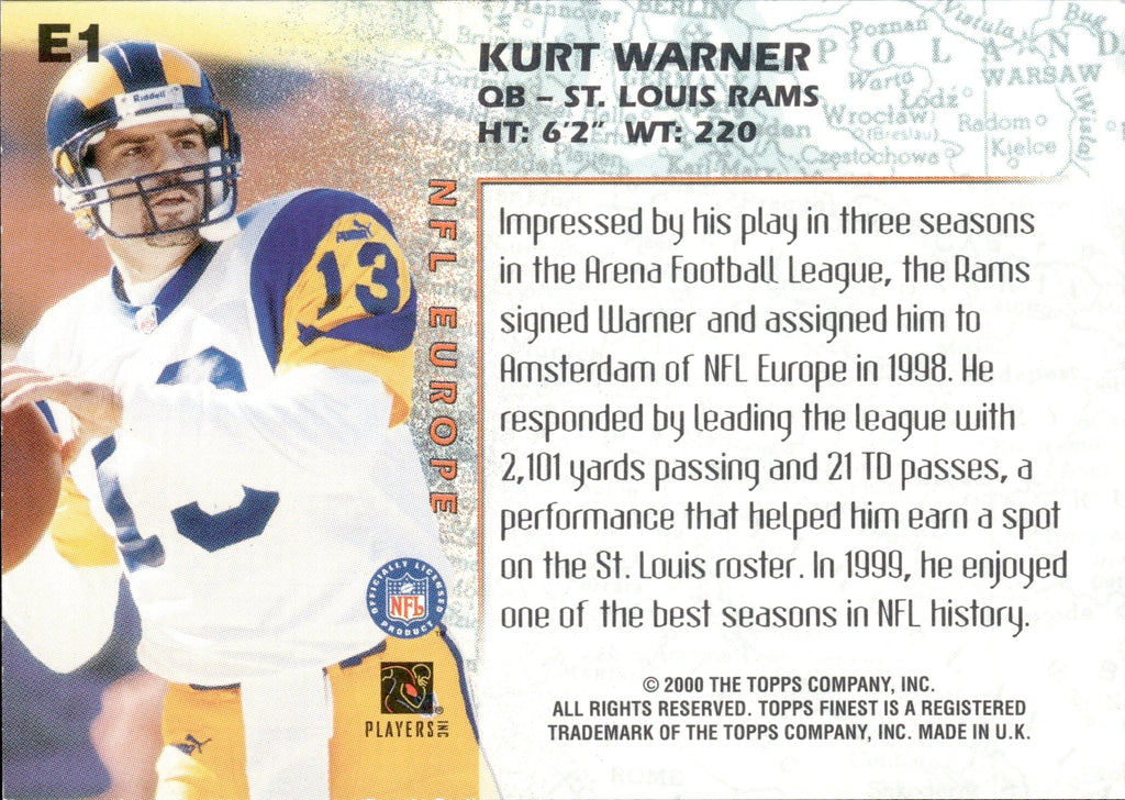 2000 Topps NFL Europe's Finest #E1 KURT WARNER Rc St. Louis RAMS Amsterdam  PSA 8