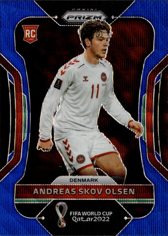 2022 Andreas Skov Olsen Panini Prizm World Cup BLUE WAVE ROOKIE 104/199 RC #66 Denmark *NRMT DIMPLE*