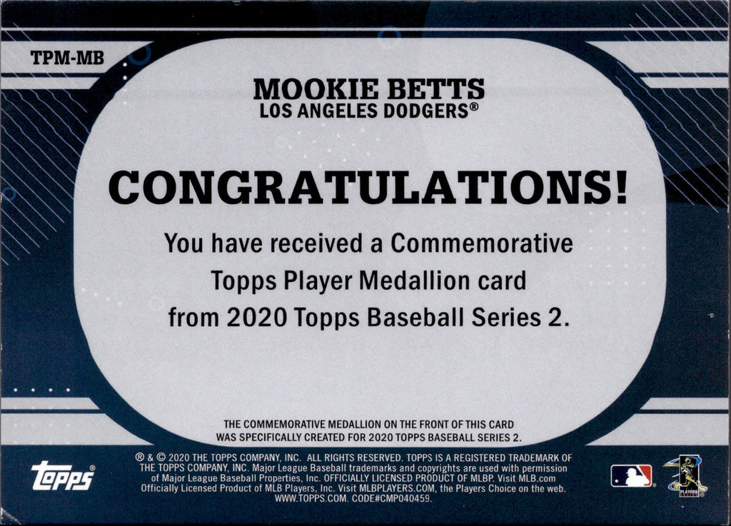 2022 TOPPS MOOKIE BETTS COMMEMORATIVE JERSEY NUMBER MEDALLION at 's  Sports Collectibles Store