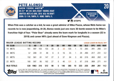 2023 Topps Series 1 Pete Alonso AKA Polar Bear Nickname SSP New York Mets