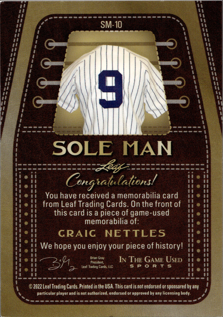 2022 Graig Nettles Leaf In The Game Used SOLE MAN ADIDAS TAG PATCH REL