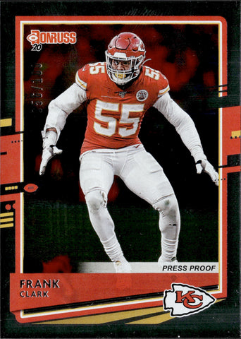 2020 Frank Clark Panini Donruss SILVER PRESS PROOF 056/100 #7 Kansas City Chiefs