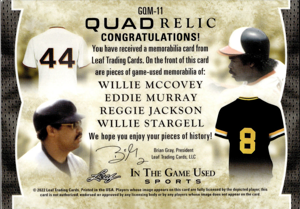 2022 Willie McCovey Eddie Murray Reggie Jackson Willie Stargell Leaf I