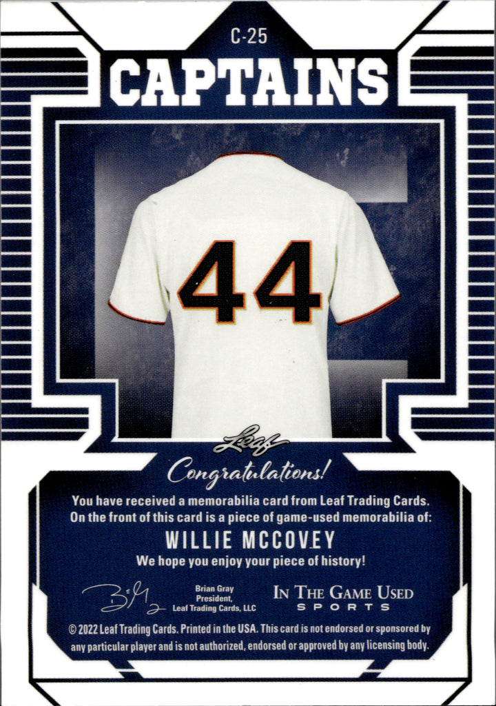 2022 Willie McCovey Leaf In the Game Used RAINBOW CRACKED ICE CAPTAINS