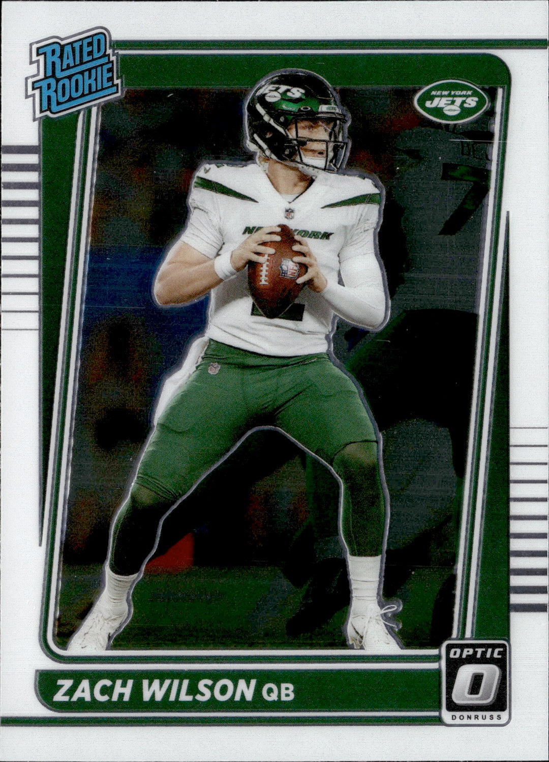 ZACH sold WILSON PURPLE SHOCK PRIZM 2021 Donruss Optic RATED ROOKIE #202 NY JETS RC