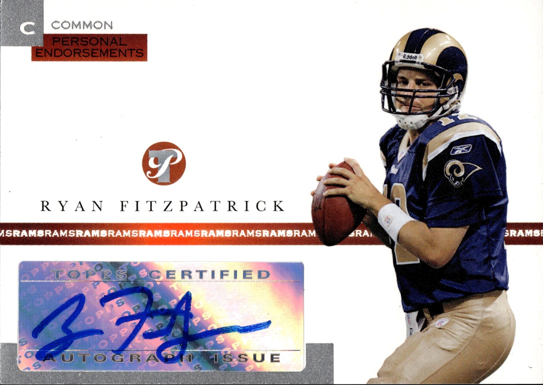 2005 Ryan Fitzpatrick Topps Pristine ROOKIE PERSONAL ENDORSEMENTS AUTO