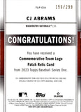 2023 CJ Abrams Topps Series 1 COMMEMORATIVE TEAM LOGO PATCH 156/299 #TLP-CJA Washington Nationals