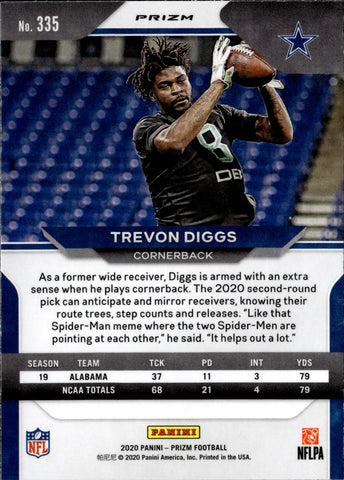 2020 Trevon Diggs Panini Prizm RED WHITE & BLUE ROOKIE RC #335 Dallas