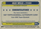2022 Alex Wells Topps ROOKIE 1987 DESIGN AUTO AUTOGRAPH RC #87BA-AW Baltimore Orioles
