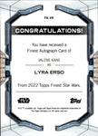 2022 Valene Kane as Lyra Erso Topps Finest PURPLE REFRACTOR AUTO 216/299 AUTOGRAPH #FA-VK