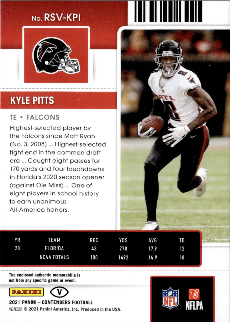 2021 Kyle Pitts Panini Contenders ROOKIE TICKET SWATCHES VARIATION JER