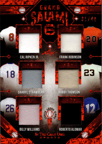 2022 Cal Ripken Jr. Frank Robinson Darryl Strawberry Bobby Thompson Billy Williams Roberto Alomar Leaf In the Game Used RED GRAND SALAMI JERSEY 31/40 RELIC #GS-09 Orioles Mets Giants Cubs Blue Jays
