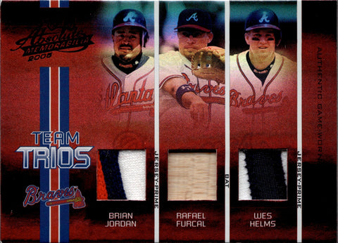 2005 Brian Jordan Rafael Furcal Wes Helms Playoff Absolute TEAM TRIOS PATCH BAT 062/150 RELIC #TT-34 Atlanta Braves *POOR SHAPE*