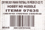 2021 Panini Prizm No Huddle Football, 20 Box Case