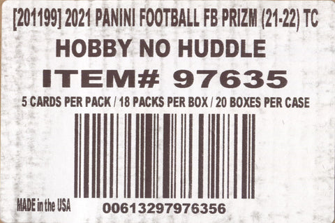 2021 Panini Prizm No Huddle Football, 20 Box Case