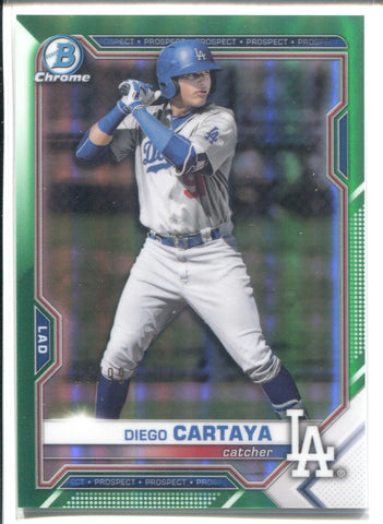 2021 Diego Cartaya Bowman Chrome Draft GREEN REFRACTOR 15/99 #BDC155 Los Angeles Dodgers