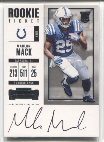 2017 Marlon Mack Panini Contenders ROOKIE AUTO AUTOGRAPH RC #314 Indianapolis Colts