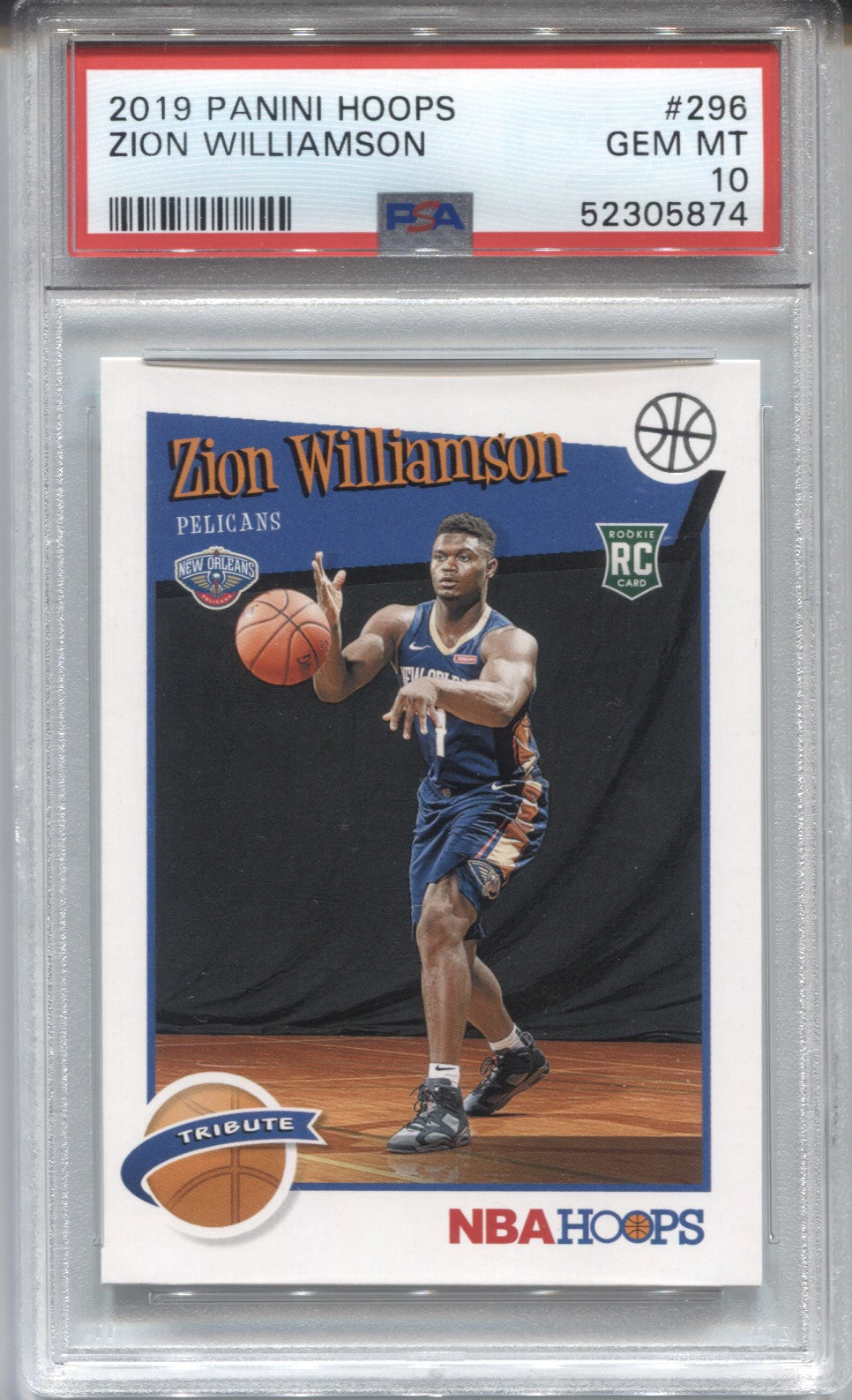 2019-20 Zion Williamson Panini NBA Hoops TRIBUTE ROOKIE RC PSA 10 #296